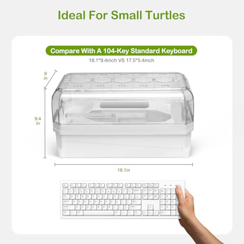 Turtle Tank Kit with Lid,Aquatic Habitat Red Eared Slider Cage | Small Tortoise Starter Enclosure with Multi-Function Area,UV Basking Platform Light,Water Filter,Rain Shower Arm,Plant,Stone