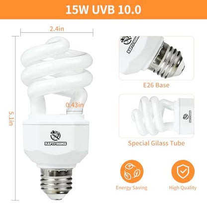 UVA UVB Reptile Light 15W 10.0,Desert Terrarium Compact Fluorescent Lamp,UVB Reptile Light Bulb for Snake,Spider,Bearded Dragon - size: 10.0-15