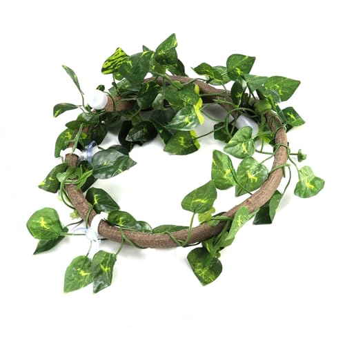 Haofy Reptile Vines for Climbing, 1m Bendable Jungle Vine with Suction Cups, Lifelike Decor for Lizards Tree Frogs Geckos in Terrariums (Rattan + Green Radish Leaves) - size: Rattan + green radish leaves