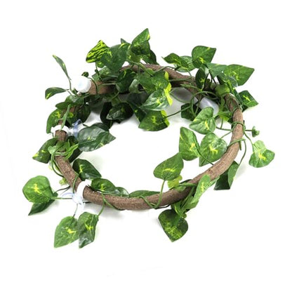 Estink Reptile Vine, 3.28ft Rattan Reptile Climbing Branch Flexible Bendable Jungle Climbing Vine Terrarium Pet Habitat Decor for Fish Tank Reptile Box Aquarium Decoration (Rattan + - size: Rattan + green radish leaves