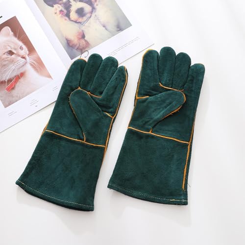 Animal Handling Gloves - Bite Proof Gloves, Multipurpose Bird Handling Gloves | Scratch Resistant PU Leather Pet Grooming - color: Green 35cm