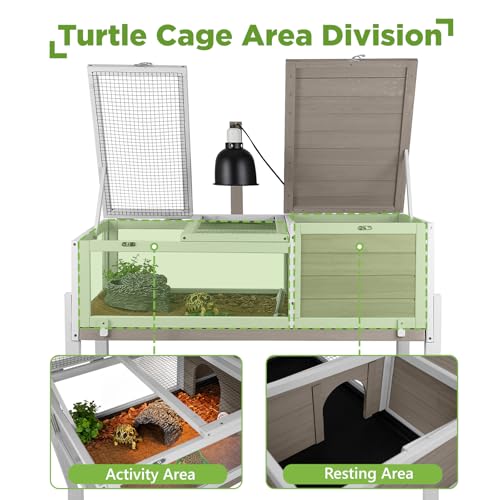 Standing Tortoise Habitat with Lamp Holder in Indoor & Outdoor, Wooden Turtle Enclosure Table with Detachable Legs, Leakproof Tray, Openable Roof for Tortle, Lizard, Chameleon, Grey - size: 37"L x 23"W x 32"H