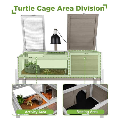 Standing Tortoise Habitat with Lamp Holder in Indoor & Outdoor, Wooden Turtle Enclosure Table with Detachable Legs, Leakproof Tray, Openable Roof for Tortle, Lizard, Chameleon, Grey - size: 37"L x 23"W x 32"H