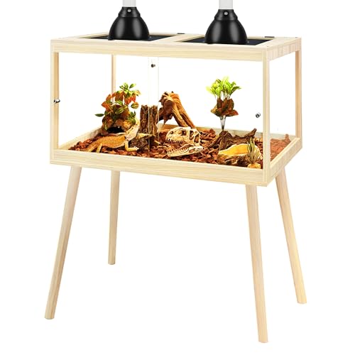 PROLEE Bearded Dragon Tank with Legs, 30 Gallon Tempered Glass Lizard Tank, Reptile Enclosure with Metal Mesh and Lockable Door, Reptile Tank for Snakes,Chameleon (Oak, 24x15.5x15.5 Inch) - color: Oak, size: 30Gallons,24inch