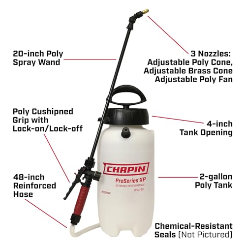 Chapin 26021XP Made in USA 2-Gallon Heavy-Duty Compression Sprayer for Professional Use, with 3 nozzles -one Brass, Pressure Relief Valve, Comfort Grip Handle, Translucent White - size: 2-Gallon