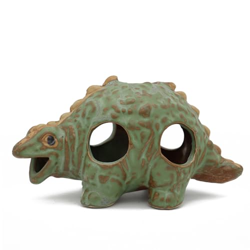 ALEGI Aquarium Ceramic Decorations Hideout, Cut Ceramic Dinosaurs Cave Rock | For Cichlids, Betta Tank Decor