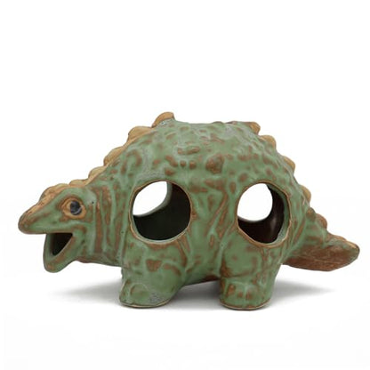 ALEGI Aquarium Ceramic Decorations Hideout, Cut Ceramic Dinosaurs Cave Rock | For Cichlids, Betta Tank Decor