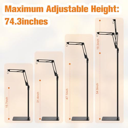 DXOPHIEX Dual Reptile Lamp Stand Reptile Light Stand with Two Flexible Brackets, Height Adjustable (15.7 inch to 74.3 inch) for Hanging Heat Lamp Holder and Light Fixture