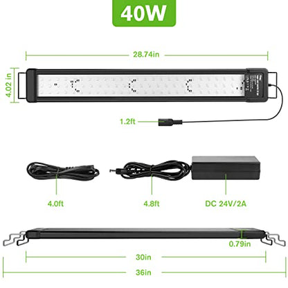 hygger 40W Smart Aquarium Light, Bluetooth LED Light with App Control, Full Spectrum Fish Tank Light with 24/7 Lighting Cycle, 5 Modes, Adjustable Timer, for 30"-36" Freshwater Planted Tank - size: 40W (for 30-36 inch Tank)