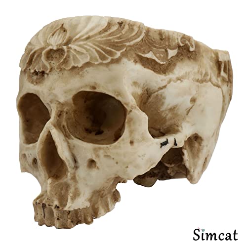 Simcat Skull Planter, Resin Succulents Pot Carved Skull Flower Pot Gothic Planter Halloween Candy Bowl Antique and Distressed Design Skeleton Decor for Home Office