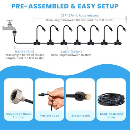 homenote Adjustable Misting System, 360° Flexible Brass Nozzles, 32FT Pre-Assembled Mister Hose for Patio Cooling, Garden Irrigation, Greenhouse Watering, Pet Chicken Coop Cooling - size: 32FT / 10M