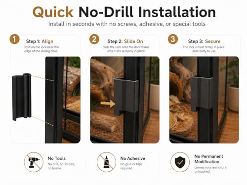 Reptile Enclosure Door Lock, Sliding Glass Terrarium Security Clips Compatible with Dubia Reptile Enclosures, Escape-Proof Habitat Cage Accessories for Snakes, Lizards and Geckos
