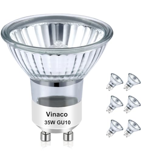 Vinaco GU10 Bulb, 6 Pack Halogen 120V 35W, Dimmable, MR16 GU10 Light Bulb with Long Lasting Lifespan, gu10+c for Track&Recessed Lighting, Gu10 Base Bulb, 35W MR16/FL/GU10, Warm White - style: 35W - 6 Pack