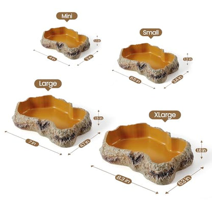 Reptile Food Water Resin Rock Bowls Lizard Gecko Worm Feeding Dish Small | Amphibian Feeder Bowl Terrarium Decor for Bearded Dragons, Chameleon, Leopard Gecko Frog Snake Hermit Crabs Turtle Spider Pet - size: Small