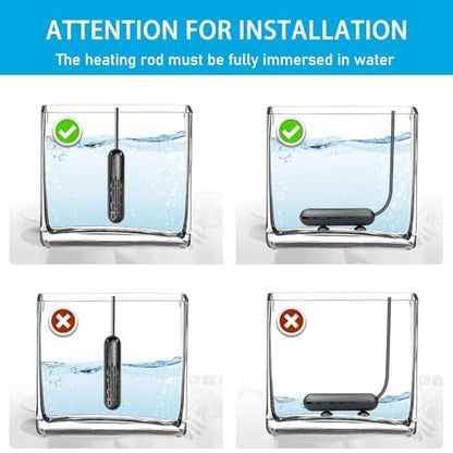 YukiHalu Aquarium Heater 25/50/100/150W with Protective Cover, Mini Fish Tank Heater with External Controller, Temperature Adjustable, Digital Display, Used for 5/10/20/30 Gallons (50W-10Gallon) - size: 50W-10Gallon
