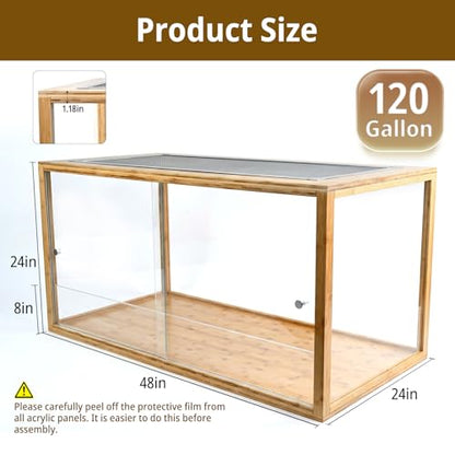 120 Gallon Bearded Dragon Tank,48"x24"x24"Bamboo Reptile Enclosure Also for Snake,Bearded Dragon,Turtle with Sliding Door Top Screen Ventilation,Stackable Large Reptile Terrariums - size: 48"x24"x24"