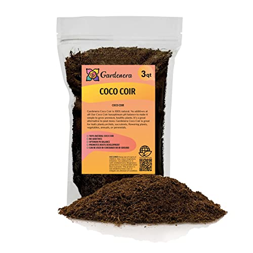 Premium Organic Coconut Coir Mix for Home Gardening - All Natural Soil Amendment - PH Balanced and Double Washed Coco Coir by Gardenera (3 Quart Bag) - color: COCO COIR, size: 3 Quart