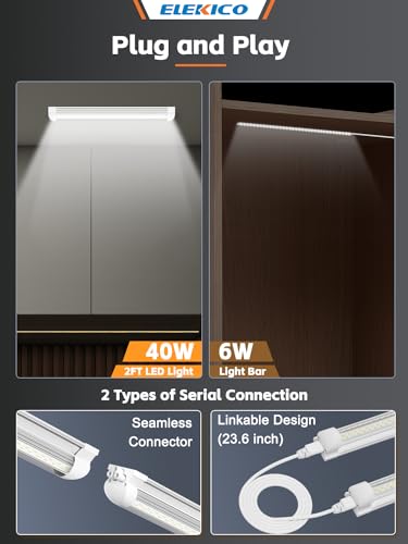 ELEKICO Led Shop Light, Super Bright 40W 5600lm 5000k Shop Light are 5 Times Brighter Than Cabinet Lights, Linkable 2ft Led Lights Fixture for Cabinet Garage Workbench 2-Pack