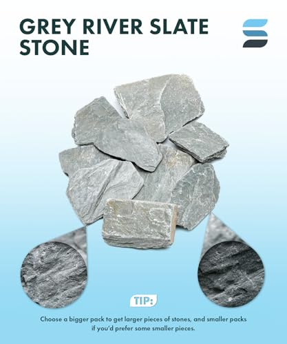 Natural Slate Stone for Aquariums, Fish Tanks, Terrariums, Aquascaping and Amphibian Enclosures, Mix of Small to Large Size Rocks - by SubstateSource (5 Pounds, Gray River)