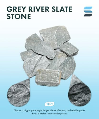 Natural Slate Stone for Aquariums, Fish Tanks, Terrariums, Aquascaping and Amphibian Enclosures, Mix of Small to Large Size Rocks - by SubstateSource (5 Pounds, Gray River)