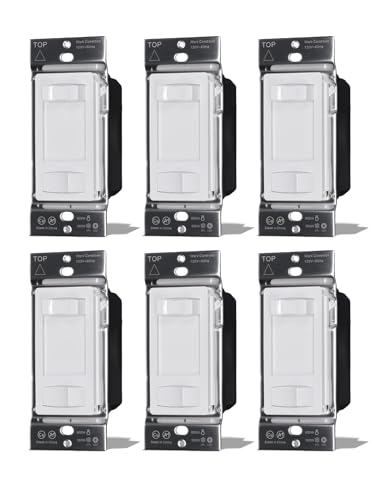 MOES Dimmer Light Switches 6pcs, 3 Way & Single Pole Dimmable Switch for LED,CFL,Incandescent,Halogen, 600Watt Max, ON/Off Switch with Dimming Slide, No Neutral Wire Required - color: White, size: 6 Pack No Cover