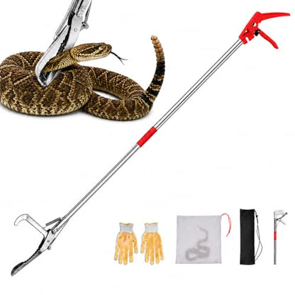 78" Snake Grabber, Foldable Snake Tongs All-Stainless Steel, Humane Rattle Snake Reptile Catcher with Smooth Wide Jaw Hangling Tool with Lock - size: 78" snake grabber