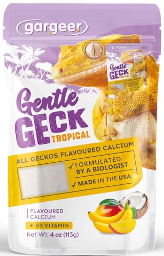 Gargeer 4oz Gecko Calcium with Vitamin D3, Phosphorus-Free, Ultrafine Powder. Ready to Use Supplement for Geckos and Fruit-Eating Reptiles. Pure Dust with Real Organic Fruits. Made in the USA