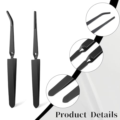 JJUNW 2 Pcs Reverse Tweezers For Crafting, Rubber Tipped Tweezers Set With Curved And Straight Tips, Stainless Steel Locking Tweezer for Crafts Jewelry Beads Electronic