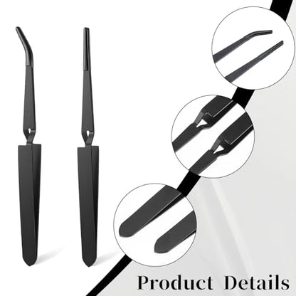 JJUNW 2 Pcs Reverse Tweezers For Crafting, Rubber Tipped Tweezers Set With Curved And Straight Tips, Stainless Steel Locking Tweezer for Crafts Jewelry Beads Electronic