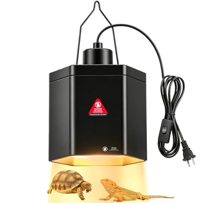 Yoobao 5.9" Reptile Heat Lamp Fixture, Hexagonal Dome Light with Hook for Basking Light & Ceramic Heat Emitter, 100W UVB/UVA Reptile Light Fixture for Bearded Dragon, Turtle, Snake, Lizard Terrarium