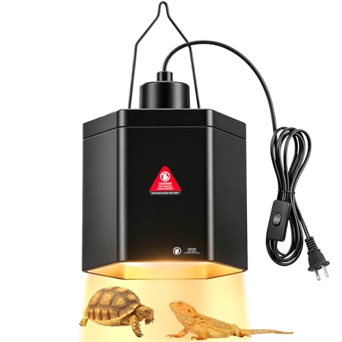 Yoobao 5.9" Reptile Heat Lamp Fixture, Hexagonal Dome Light with Hook for Basking Light & Ceramic Heat Emitter, 100W UVB/UVA Reptile Light Fixture for Bearded Dragon, Turtle, Snake, Lizard Terrarium