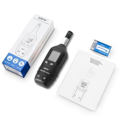 ERAY Digital Psychrometer Thermometer Hygrometer with Backlight, Temperature and Humidity Reader Meter Thermo-Hygrometer with Dew Point and Wet Bulb Temperature, 9V Battery Included(Black) - color: Black