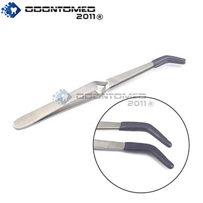 OdontoMed2011 Pack of 2 Cross Lock Tweezers Bent Nose PVC Rubber Tip Cross Locking Self Closing 6-1/2" Stainless Steel Tweezers 6.5"