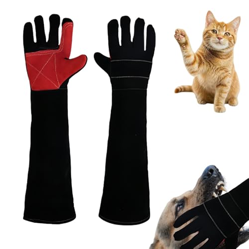 Bite Proof Animal Handling Gloves, Reinforced Leather Anti-Scratch Safety Gauntlets for Dogs Cats Reptiles Wildlife, Extra Long Forearm Protection for Grooming Bathing Training - color: Black, size: 23.6inch