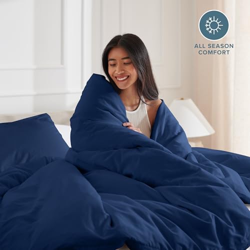 Bare Home Bedding Duvet Cover Extra Long Size - Premium 1800 Super Soft - Lightweight, Cooling Duvet Cover - Soft Breathable Bedding (Twin/Twin XL, Dark Blue) - color: 15 - Dark Blue (No Comforter), size: Twin/Twin XL