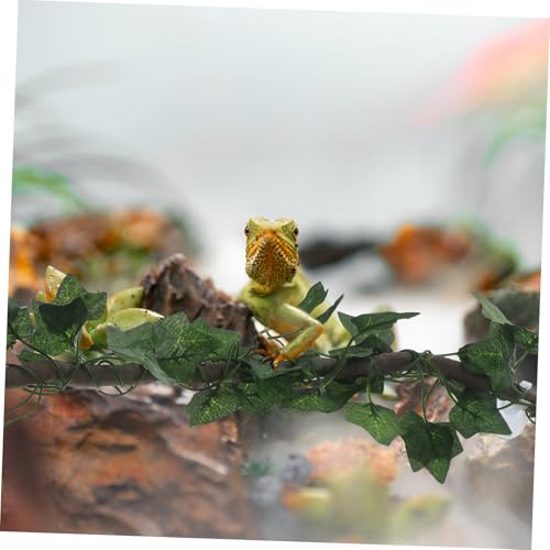 Jungle Vines Rattan Strip Decor for Reptiles Flexible and Bendable Artificial Leaves for Lizard Frog Snake Habitats Includes Suckers and Leaf Green