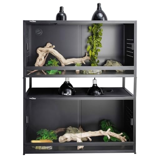 Stackable Space efficient PVC Reptile Enclosures 44 Gallon ToxiRium Large Reptile 40''x16''x16 Tank for Bearded Dragon Lizard Snake,Wide Breeding Vivarium with Sliding Doors Lock-2pcs with spacers