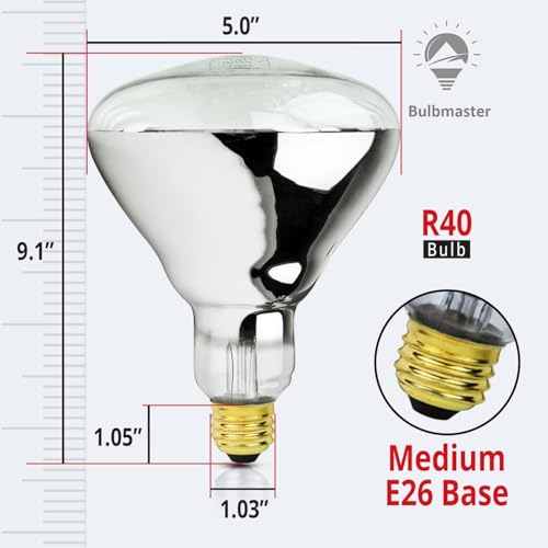 250 Watt R40 Clear Heat Lamp Bulb – Infrared Flood Reflector Light, Incandescent Spotlight for Food Warmer, Brooder, Chicken Coop, Pet Heating, Bathroom, Light Therapy – E26 Base (1, Clear) - color: Clear
