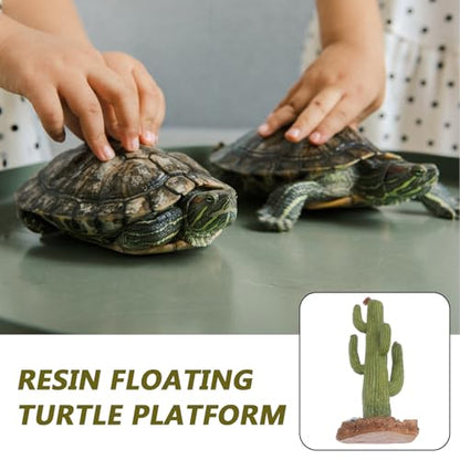 Reptile Artificial Cactus Plants for Desert Habitat Decor with Turtle Floating Platform and Hideout Plastic Plants for Snake Tank and Lizard Terrarium