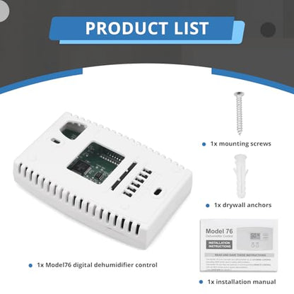 76 Digital Wall Mount Dehumidifier Control Compatible with 1800 Series & E-Series Whole House Dehumidifiers, Wall Mounted 24V AC Thermostat & Humidistat