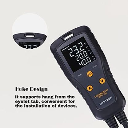 DIGITEN 110V 15A Temperature Controller DTC151 Plug in Thermostat Outlet Digital Temperature Controller for Heat Mat Reptile Greenhouse Aquarium, Heating/Cooling Mode