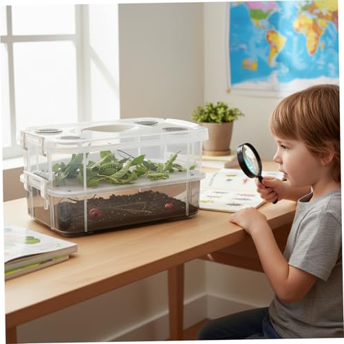 Cricket Container Mealworm Breeding Kit Transparent Critter Keeper Container with Automatic Waste Separation for Live Insects Like Dubia Roaches & Crickets Includes Cleaning Tools