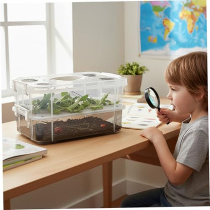 Cricket Container Mealworm Breeding Kit Transparent Critter Keeper Container with Automatic Waste Separation for Live Insects Like Dubia Roaches & Crickets Includes Cleaning Tools