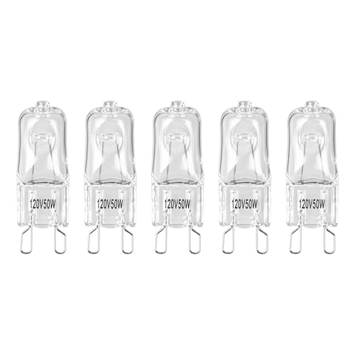 G9 50W Halogen Reptile Heat Lamp Bulb, Day White UVA Basking Light for Bearded Dragon Gecko Turtle Lizard Terrarium 5 Pack