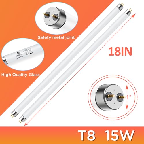 T8 UVB Reptile Light 15W 10.0-2 Pack,UVA UVB Light Bulb for Reptiles,Reptile UVB Lamp Tube for Bearded Dragon - size: 18inch-10.0