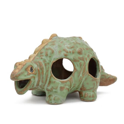 ALEGI Aquarium Ceramic Decorations Hideout, Cut Ceramic Dinosaurs Cave Rock | For Cichlids, Betta Tank Decor