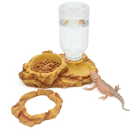 AQUA KT Reptile Escape Free Mealworm Feeding Bowl and Water Storage Feeder, 2 in 1 Reptile Feeder Kit for Amphibian Lizard Bearded Dragon Snake Feeding