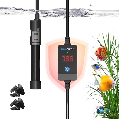 AQUASMITH Aquarium Heater,50w/100w/150w/200w/300w/500w Submersible Fish Tank Heater,External LED Controller, with Over-Temperature Protection and Automatic Power-Off When Leaving Water for. - size: 100W