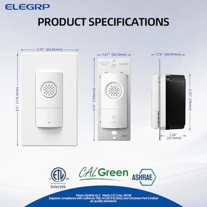ELEGRP Humidity Sensor Switch for Exhaust Fan, Bathroom Moisture Control, Automate Ventilation, Air Circulation, Ground Wire Required, Single Pole, White, 1 Pack - style: Fan Control Only