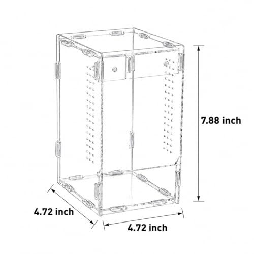 Acrylic Jumping Spider Enclosure, 4.72"×4.72"×7.88" Terrarium Habitat for Spiderling, Mantis, Tarantula, Snail & Small Reptiles, Includes Tweezer & Temperature Sticker